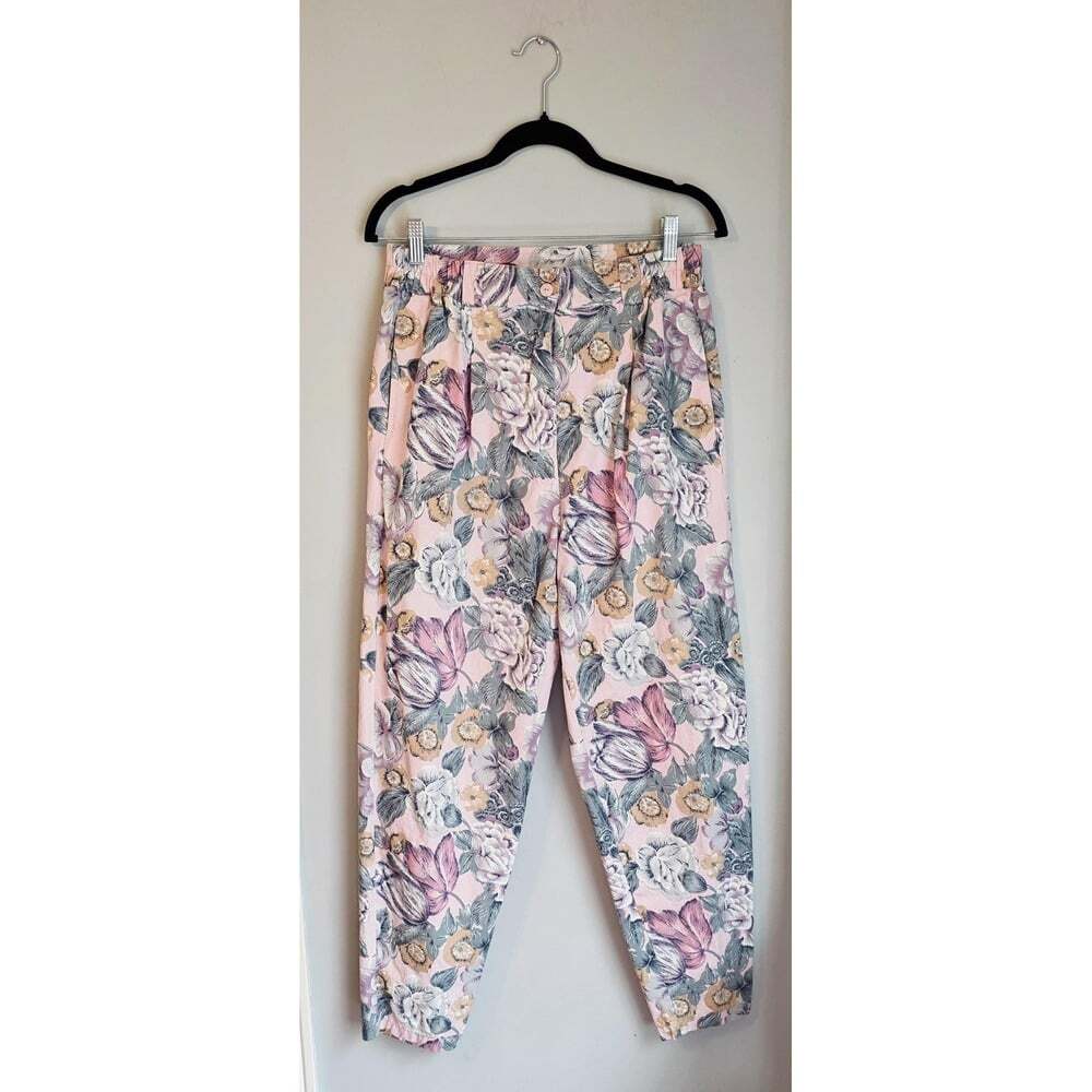 Vintage 1980s Pink Floral Tapered Pants